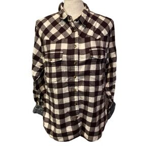 JACHS Girlfriend Buffalo plaid flannel shirt. Size M. Black/white check.